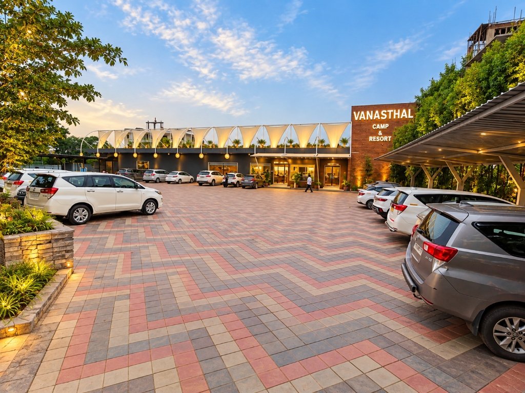Spacious Free Parking Area at Vanasthali Camp and Resort Omkareshwar